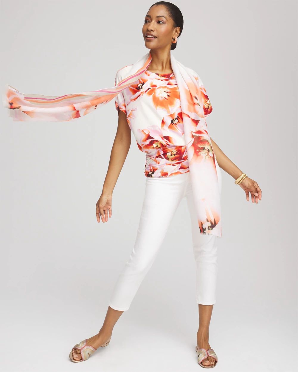 トップス Chiho Touch of Cool™ Tropical Ruched Banded Hem Top | Chico's